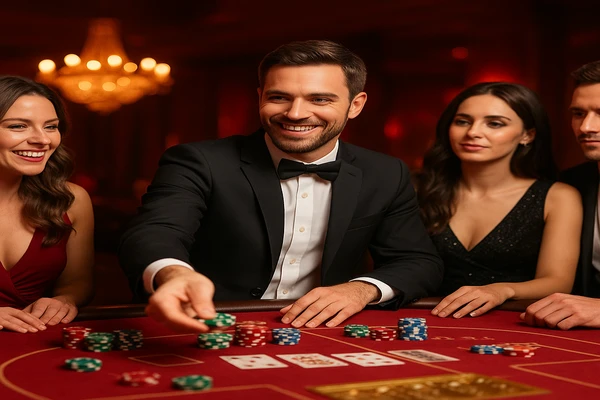 আলোর ঝলমলে গেমিং পরিবেশের মধ্যে একটি আত্মবিশ্বাসী ডিলার ব্যবহারকারীদের eg33 অ্যাকাউন্টে নিরাপদে প্রবেশের আমন্ত্রণ জানাচ্ছেন।